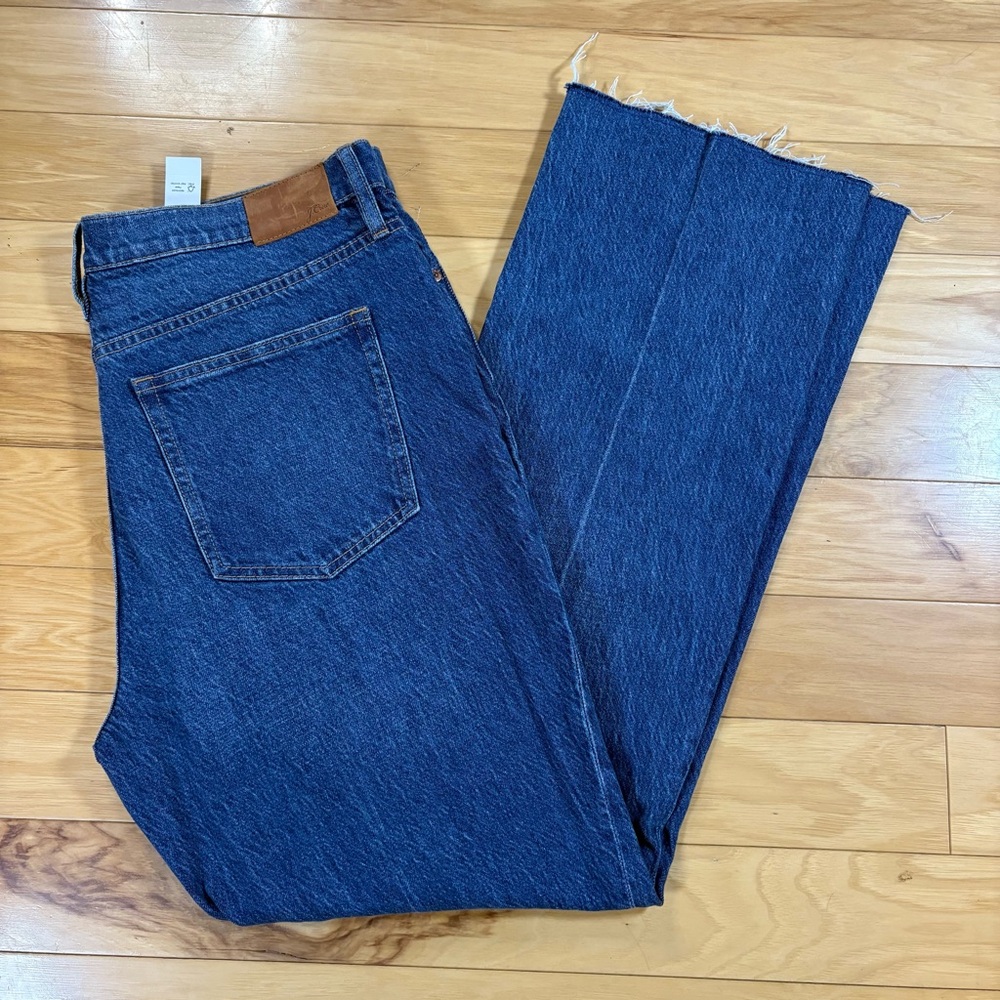 J Crew Full Length Demi Boot Jeans Womens Sz 32 Medium Wash Raw Edge Denim